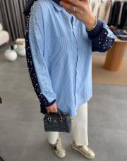 lacivert oysh garnil taşlı gömlek 3