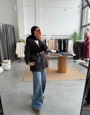 siyah kemerli blazer ceket