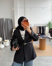 siyah kemerli blazer ceket 2