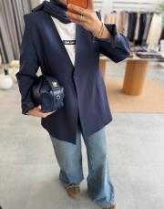 lacivert kemerli blazer ceket 4