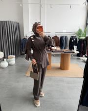 kahve 7140 pantolonlu takım