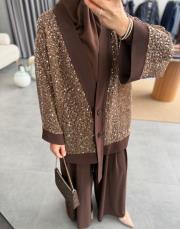 kahve 6492 payetli üçlü takım 4