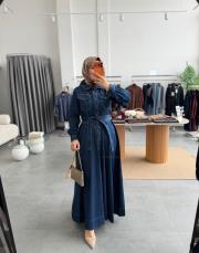 lacivert denim prenses elbise