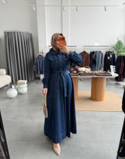 lacivert denim prenses elbise 2