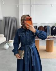 lacivert denim prenses elbise 3
