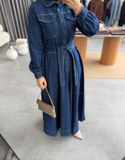 lacivert denim prenses elbise 4