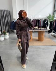 kahve omuz detaylı modal takım