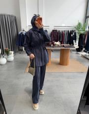 lacivert omuz detaylı modal takım