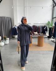 lacivert omuz detaylı modal takım 2