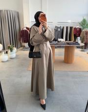 vizon belden oturtmalı kemerli elbise