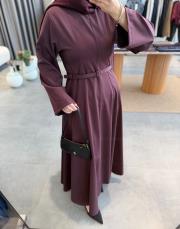 bordo belden oturtmalı kemerli elbise 2