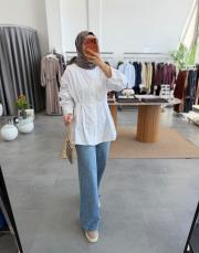 beyaz birit detaylı poplin gömlek 2