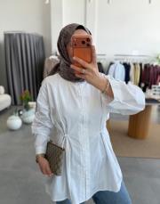 beyaz birit detaylı poplin gömlek 3