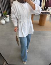 beyaz birit detaylı poplin gömlek 4