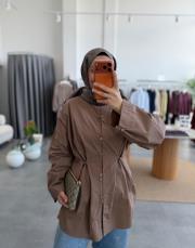 kahve birit detaylı poplin gömlek 2