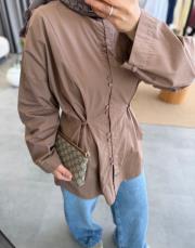 kahve birit detaylı poplin gömlek 3