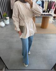 krem birit detaylı poplin gömlek 2