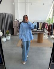 mavi birit detaylı poplin gömlek