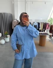 mavi birit detaylı poplin gömlek 2