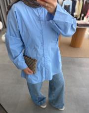 mavi birit detaylı poplin gömlek 3