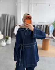 lacivert kuruvaze bağlamalı denim  takım 2