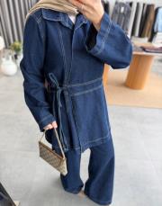 lacivert kuruvaze bağlamalı denim  takım 3