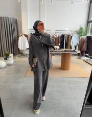 füme nervür detaylı pantolonlu takım 2