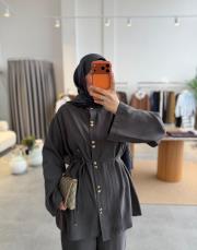 füme nervür detaylı pantolonlu takım 3