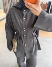 füme nervür detaylı pantolonlu takım 4