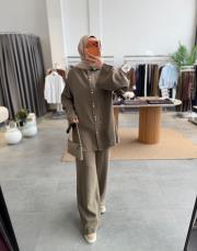 haki nervür detaylı pantolonlu takım 2