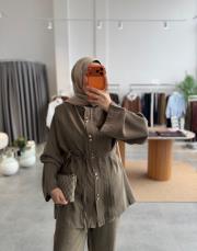 haki nervür detaylı pantolonlu takım 3