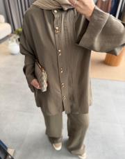 haki nervür detaylı pantolonlu takım 4