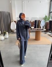 lacivert nervür detaylı pantolonlu takım 3