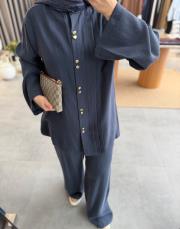 lacivert nervür detaylı pantolonlu takım 4