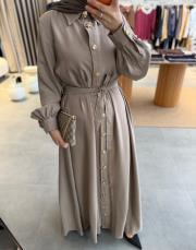 vizon gold düğmeli tensel elbise 3