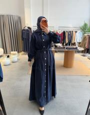 lacivert gold düğmeli tensel elbise