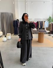 koyu füme 6218 tensel pantolonlu denim takım