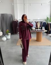 bordo cepli garni detaylı takım