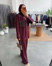 bordo cepli garni detaylı takım 2