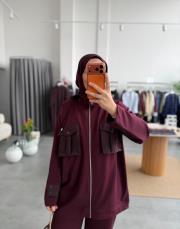 bordo cepli garni detaylı takım 3