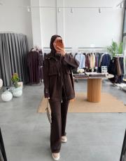 kahve cepli garni detaylı takım