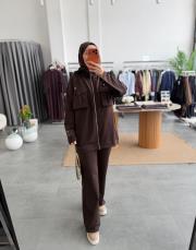 kahve cepli garni detaylı takım 2