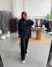 lacivert cepli garni detaylı takım