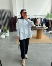 açık mavi bağlama yaka çizgili gömlek