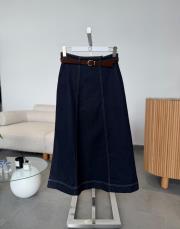 lacivert kemerli denim etek