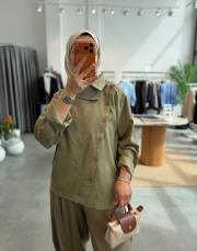 çağla asimetrik düğmeli gömlek