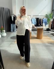 ekru asimetrik düğmeli gömlek 3