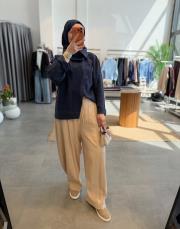 lacivert asimetrik düğmeli gömlek 3