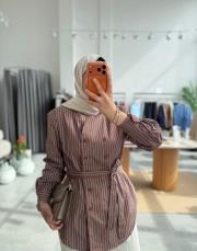 kahve çizgili vatkalı gömlek 2