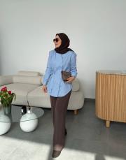 mavi çizgili vatkalı gömlek